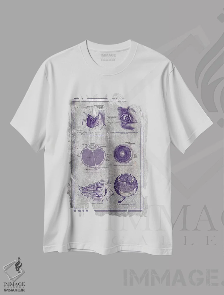 تیشرت سفید طرح دار آناتومی کره چشم و ساختارهای اربیتال، تزئینی اثر چارت اسمارت دکور | immage.ir