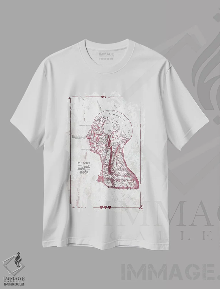 تیشرت سفید طرح دار عضلات سر، صورت و گردن، تزئینی اثر چارت اسمارت دکور | immage.ir