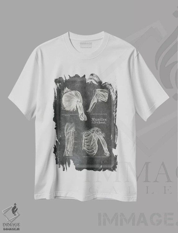 تیشرت سفید طرح دار عضلات شانه، تزئینی اثر چارت اسمارت دکور | فروشگاه ایماژ