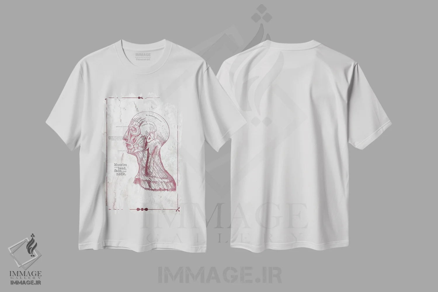تیشرت سفید طرح دار عضلات سر، صورت و گردن، تزئینی اثر چارت اسمارت دکور | immage.ir