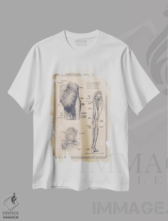 تیشرت سفید طرح دار آناتومی لگن و سرین، تزئینی اثر چارت اسمارت دکور | فروشگاه ایماژ