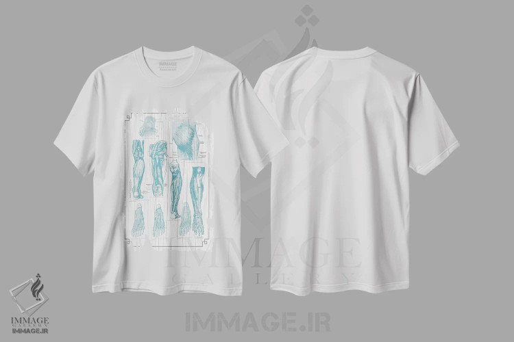 تیشرت سفید طرح دار آناتومی باسن، پا و کف پا، تزئینی اثر چارت اسمارت دکور | immage.ir