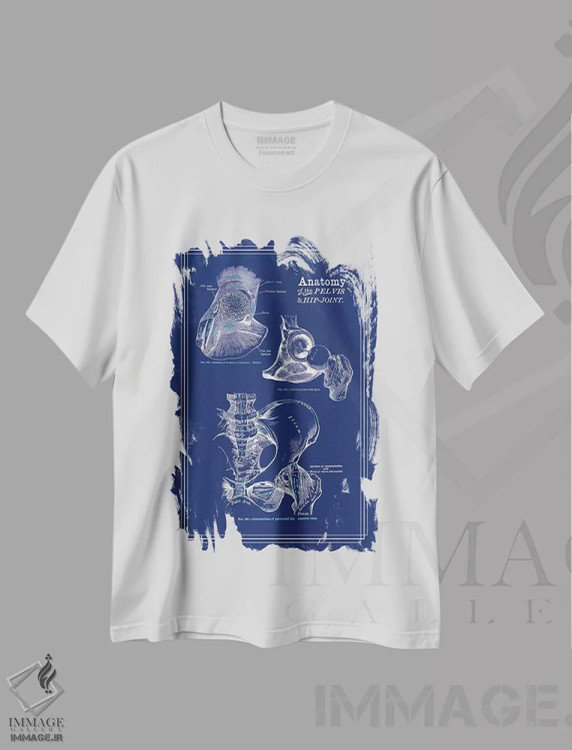 تیشرت سفید طرح دار آناتومی مفصل ران، تزئینی اثر چارت اسمارت دکور | immage.ir