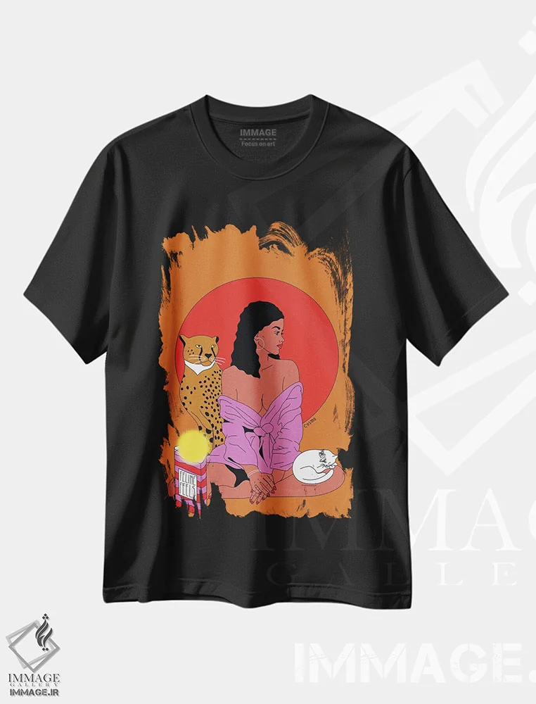 تیشرت مشکی طرح دار احساسات گربه ای، هنر آمریکایی آفریقایی تبار اثر کازمو | immage.ir