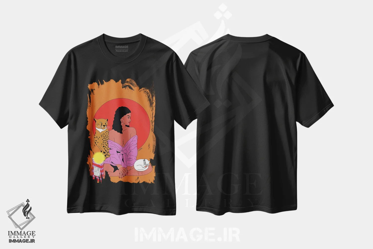 تیشرت مشکی طرح دار احساسات گربه ای، هنر آمریکایی آفریقایی تبار اثر کازمو | immage.ir
