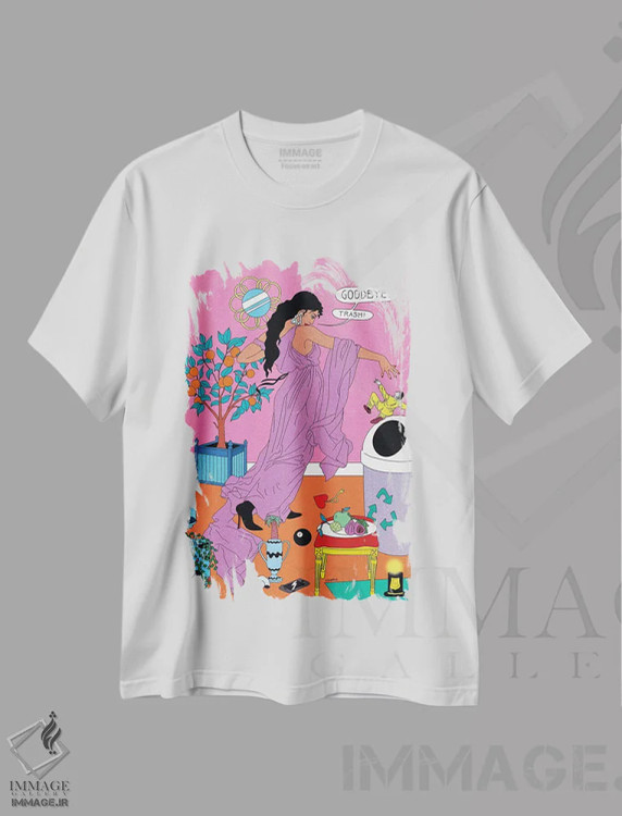 تیشرت سفید طرح دار خداحافظی با زباله، هنر دیجیتال اثر کازمو | فروشگاه ایماژ