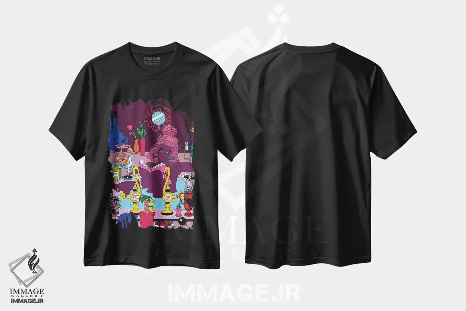 تیشرت مشکی طرح دار حمام، هنر دیجیتال اثر کازمو | فروشگاه ایماژ