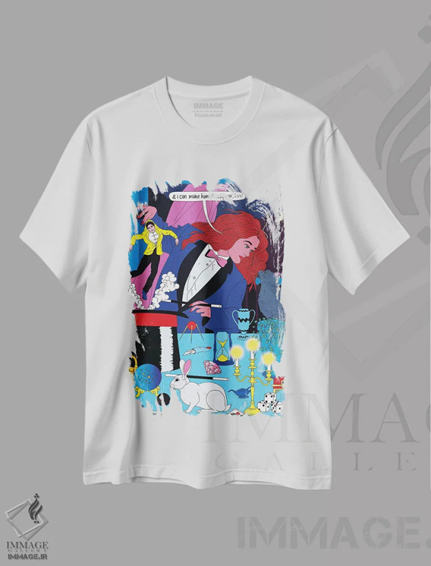 تیشرت سفید طرح دار جادوگر، هنر دیجیتال اثر کازمو | فروشگاه ایماژ