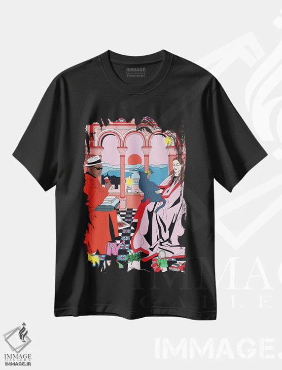 تیشرت مشکی طرح دار گربهٔ وان، هنر دیجیتال اثر کازمو | فروشگاه ایماژ