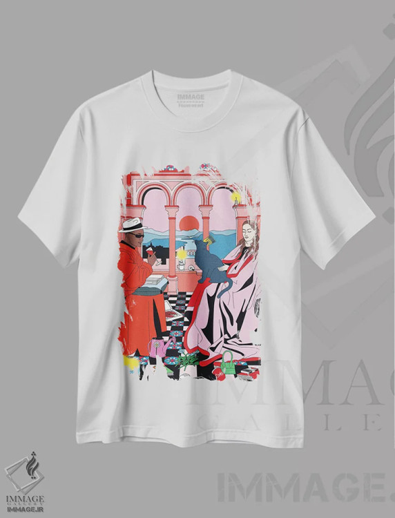 تیشرت سفید طرح دار گربهٔ وان، هنر دیجیتال اثر کازمو | immage.ir