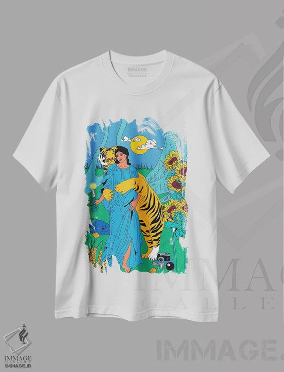 تیشرت سفید طرح دار ببر ببر، هنر دیجیتال اثر کازمو | فروشگاه ایماژ