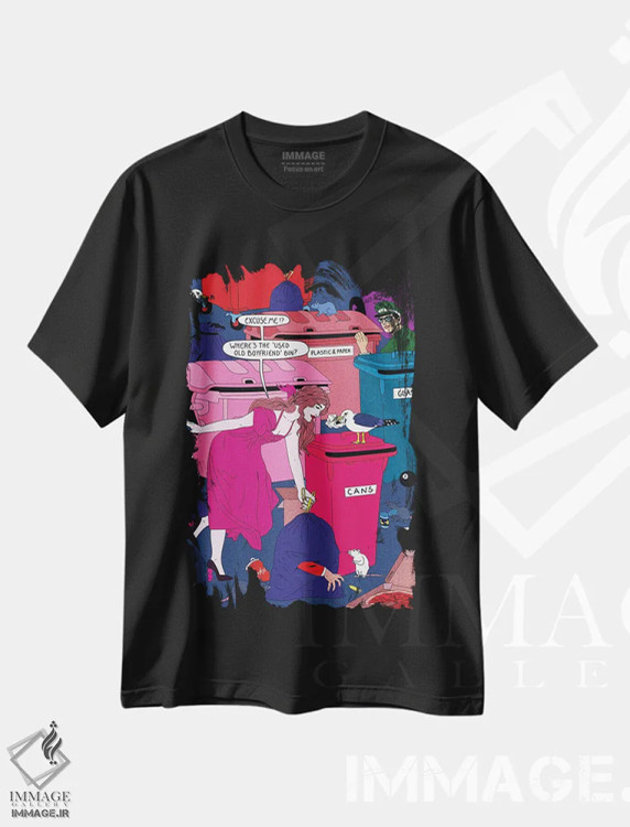 تیشرت مشکی طرح دار سطل ها، هنر دیجیتال اثر کازمو | فروشگاه ایماژ