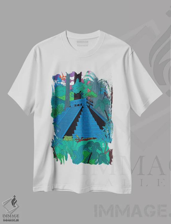 تیشرت سفید طرح دار معبد جنگلی، هنر دیجیتال اثر کازمو | فروشگاه ایماژ