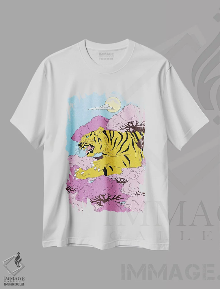 تیشرت سفید طرح دار Tiger,ببر، ببر، دکور آسیایی اثر کازمو | فروشگاه ایماژ