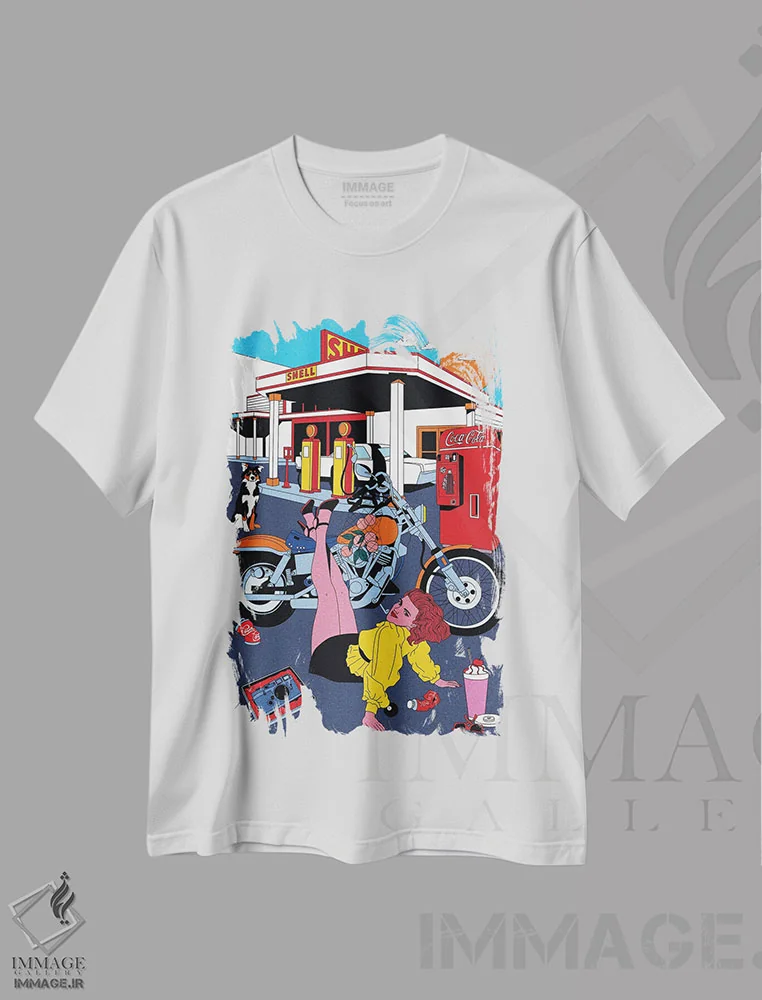 تیشرت سفید طرح دار رویای آمریکایی، دکور آمریکایی اثر کازمو | فروشگاه ایماژ
