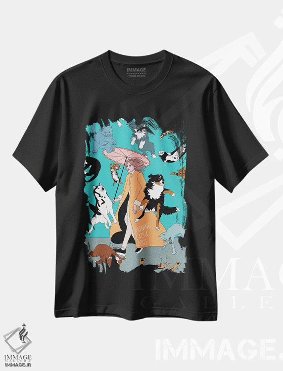 تیشرت مشکی طرح دار گربه ها و سگ ها، هنر دیجیتال اثر کازمو | immage.ir