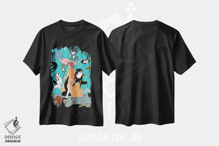 تیشرت مشکی طرح دار گربه ها و سگ ها، هنر دیجیتال اثر کازمو | immage.ir