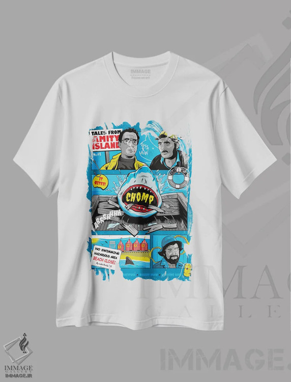 تیشرت سفید طرح دار آرواره ها، هنر دیجیتال اثر کریس ریچموند | فروشگاه ایماژ