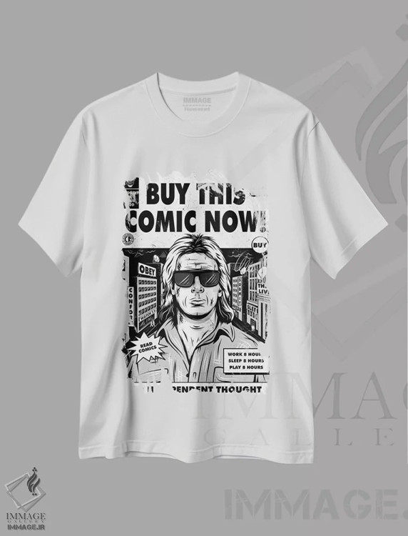 تیشرت سفید طرح دار آنها زنده اند، هنر دیجیتال سیاه و سفید اثر کریس ریچموند | فروشگاه ایماژ