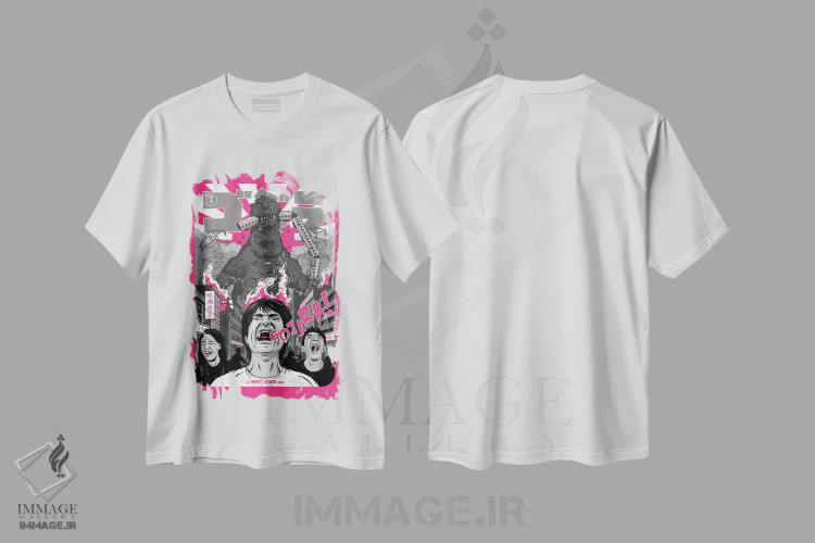 تیشرت سفید طرح دار گودزیلا، هنر دیجیتال اثر کریس ریچموند | immage.ir