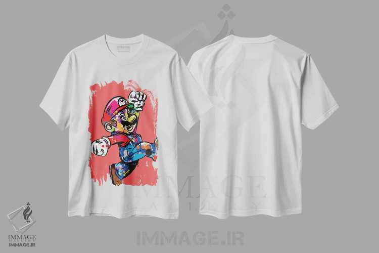 تیشرت سفید طرح دار ماریو گرافیتی، هنر دیجیتال اثر کریس ریچموند | فروشگاه ایماژ