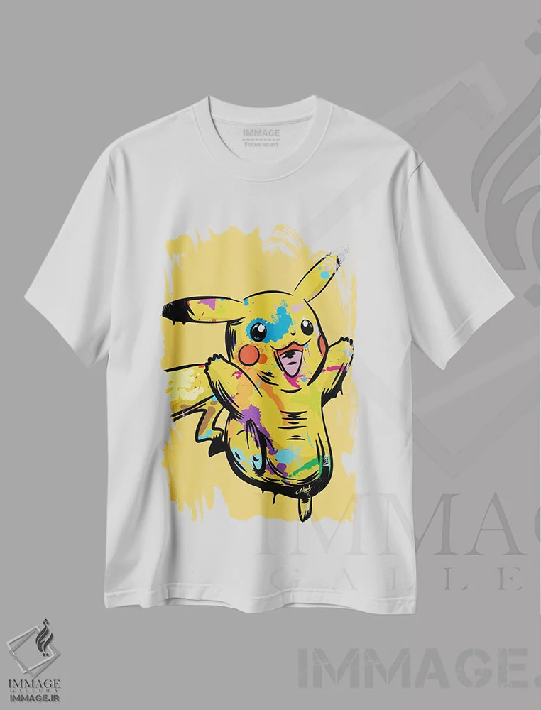 تیشرت سفید طرح دار پیکاچو گرافیتی، هنر دیجیتال اثر کریس ریچموند | immage.ir