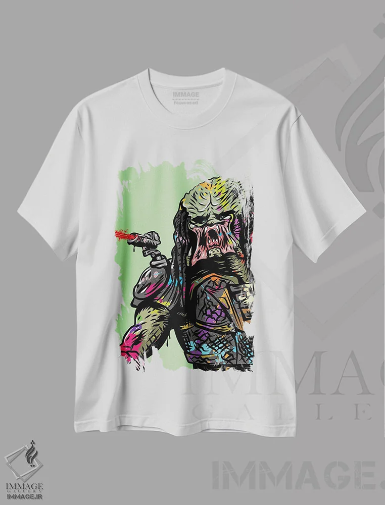 تیشرت سفید طرح دار پریدیتور گرافیتی، هنر دیجیتال اثر کریس ریچموند | فروشگاه ایماژ