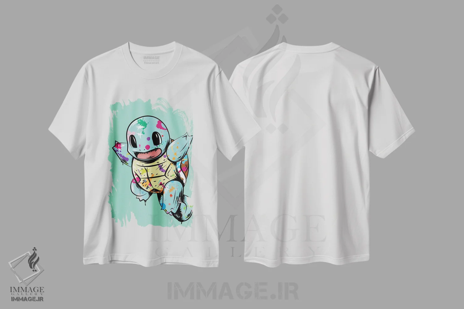 تیشرت سفید طرح دار اسکویِرتِل گرافیتی، هنر دیجیتال اثر کریس ریچموند | فروشگاه ایماژ