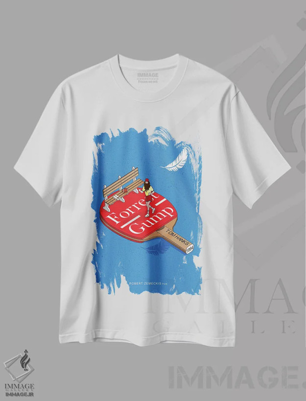 تیشرت سفید طرح دار فارست گامپ، تزئینی اثر کریس ریچموند | فروشگاه ایماژ