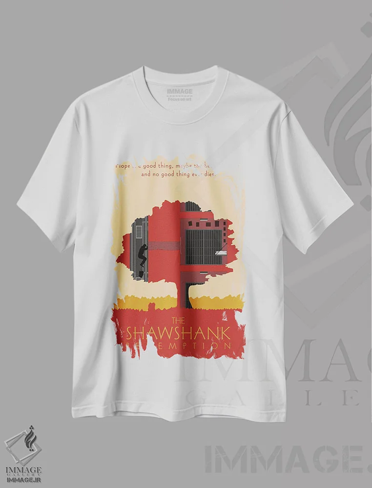 تیشرت سفید طرح دار رستگاری در شاوشنک، تزئینی اثر کریس ریچموند | فروشگاه ایماژ