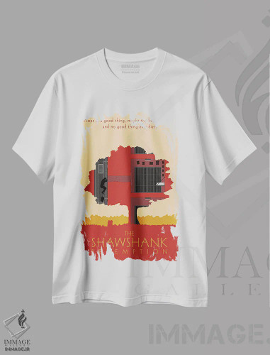 تیشرت سفید طرح دار رستگاری در شاوشنک، تزئینی اثر کریس ریچموند | فروشگاه ایماژ