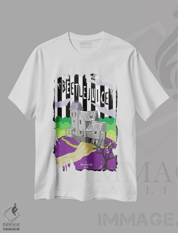 تیشرت سفید طرح دار بیتل جوس، پوستر مینیمال فیلم های کمدی اثر کریس ریچموند | immage.ir