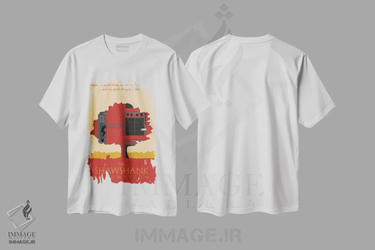 تیشرت سفید طرح دار رستگاری در شاوشنک، تزئینی اثر کریس ریچموند | فروشگاه ایماژ