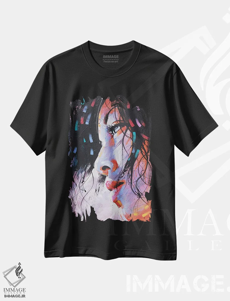 تیشرت مشکی طرح دار نیدیا، هنر فاخر اثر کالین استیپلز | فروشگاه ایماژ