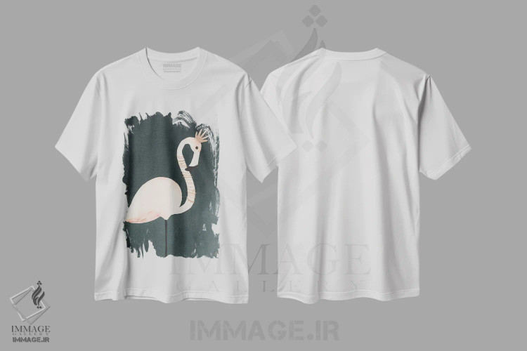 تیشرت سفید طرح دار فلامینگو و تاج، دکور بوهمی اثر کریتینگ تارین | فروشگاه ایماژ