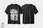 تیشرت مشکی طرح دار خانه های سبز، دکور بوهمی اثر کریتینگ تارین | immage.ir