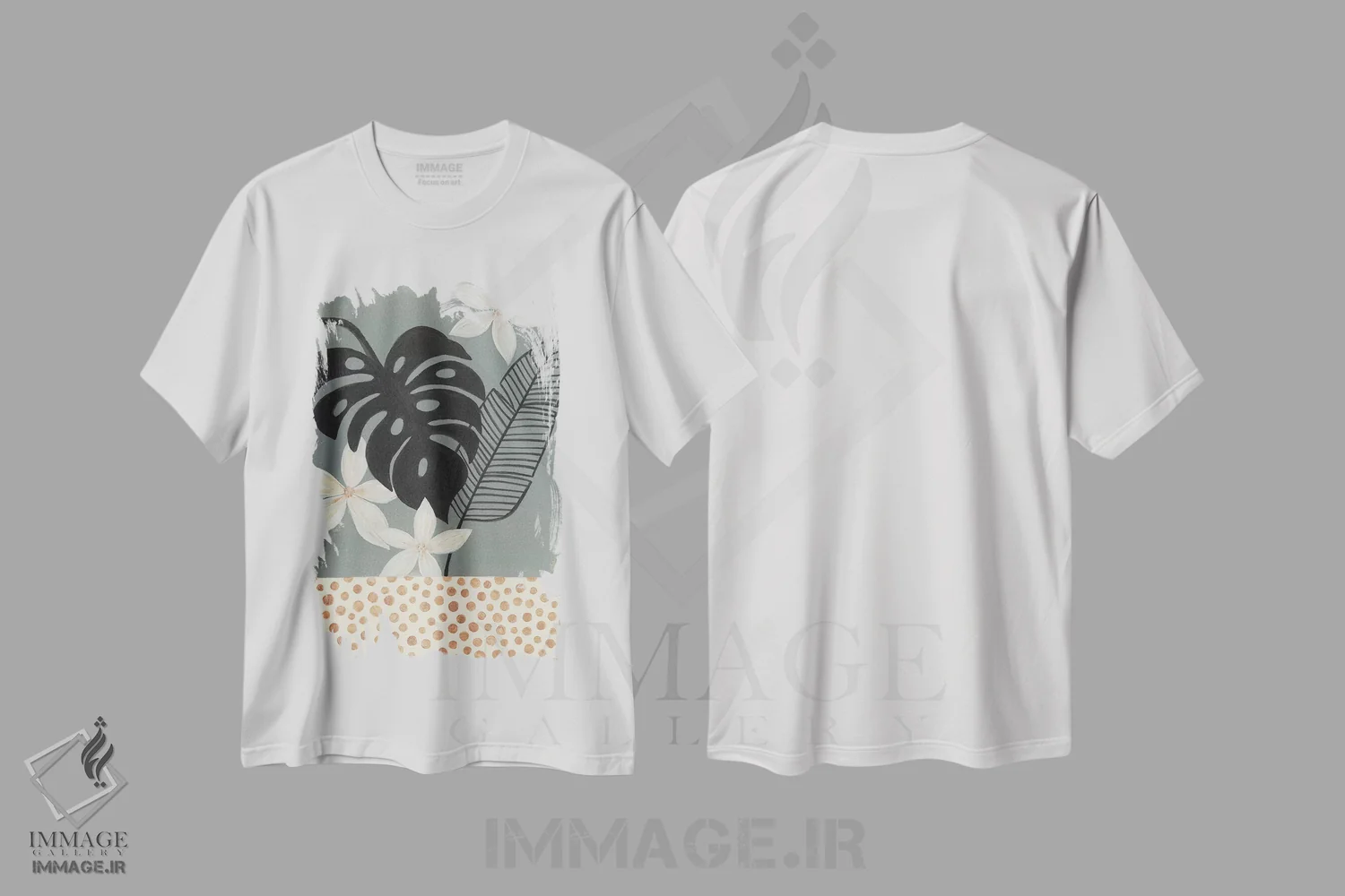 تیشرت سفید طرح دار مناطق گرمسیری خاکستری، دکور بوهمی اثر کریتینگ تارین | فروشگاه ایماژ