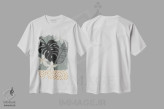 تیشرت سفید طرح دار مناطق گرمسیری خاکستری، دکور بوهمی اثر کریتینگ تارین | فروشگاه ایماژ