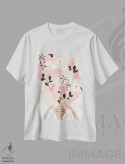 تیشرت سفید طرح دار موی گل صورتی، دکور بوهمی اثر کریتینگ تارین | فروشگاه ایماژ