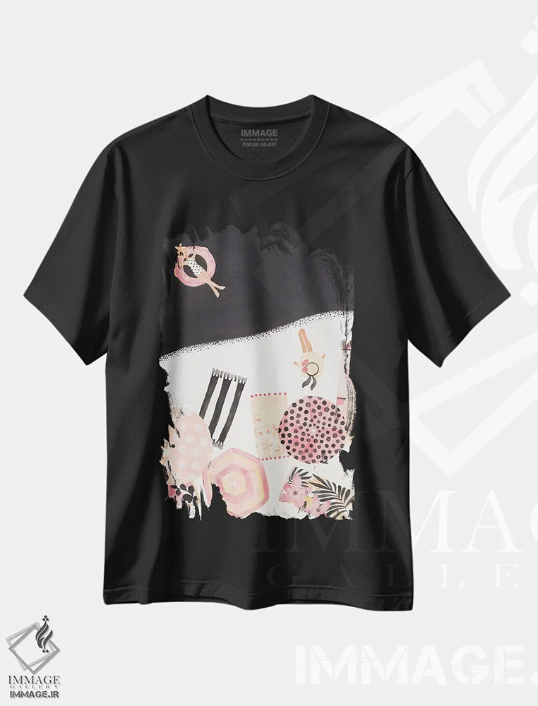 تیشرت مشکی طرح دار زمان ساحل، دکور بوهمی اثر کریتینگ تارین | immage.ir