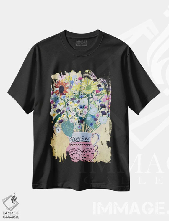 تیشرت مشکی طرح دار ابرشکوفه، هنر فاخر معاصر اثر شارلوت هاردی | فروشگاه ایماژ