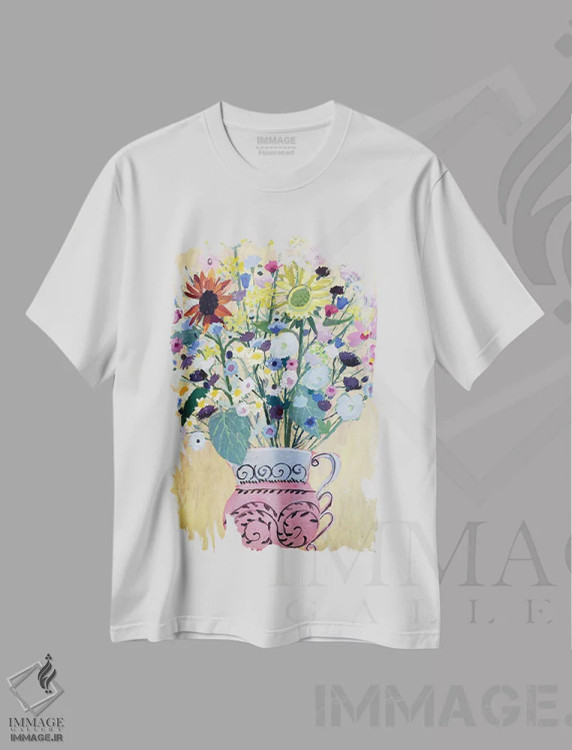تیشرت سفید طرح دار ابرشکوفه، هنر فاخر معاصر اثر شارلوت هاردی | immage.ir