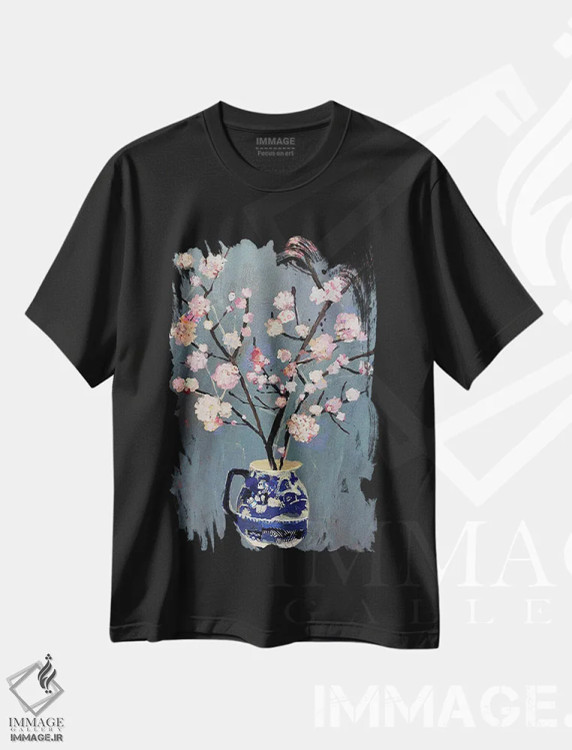 تیشرت مشکی طرح دار ویبرنوم در پارچ بید آبی، هنر فاخر معاصر اثر شارلوت هاردی | immage.ir