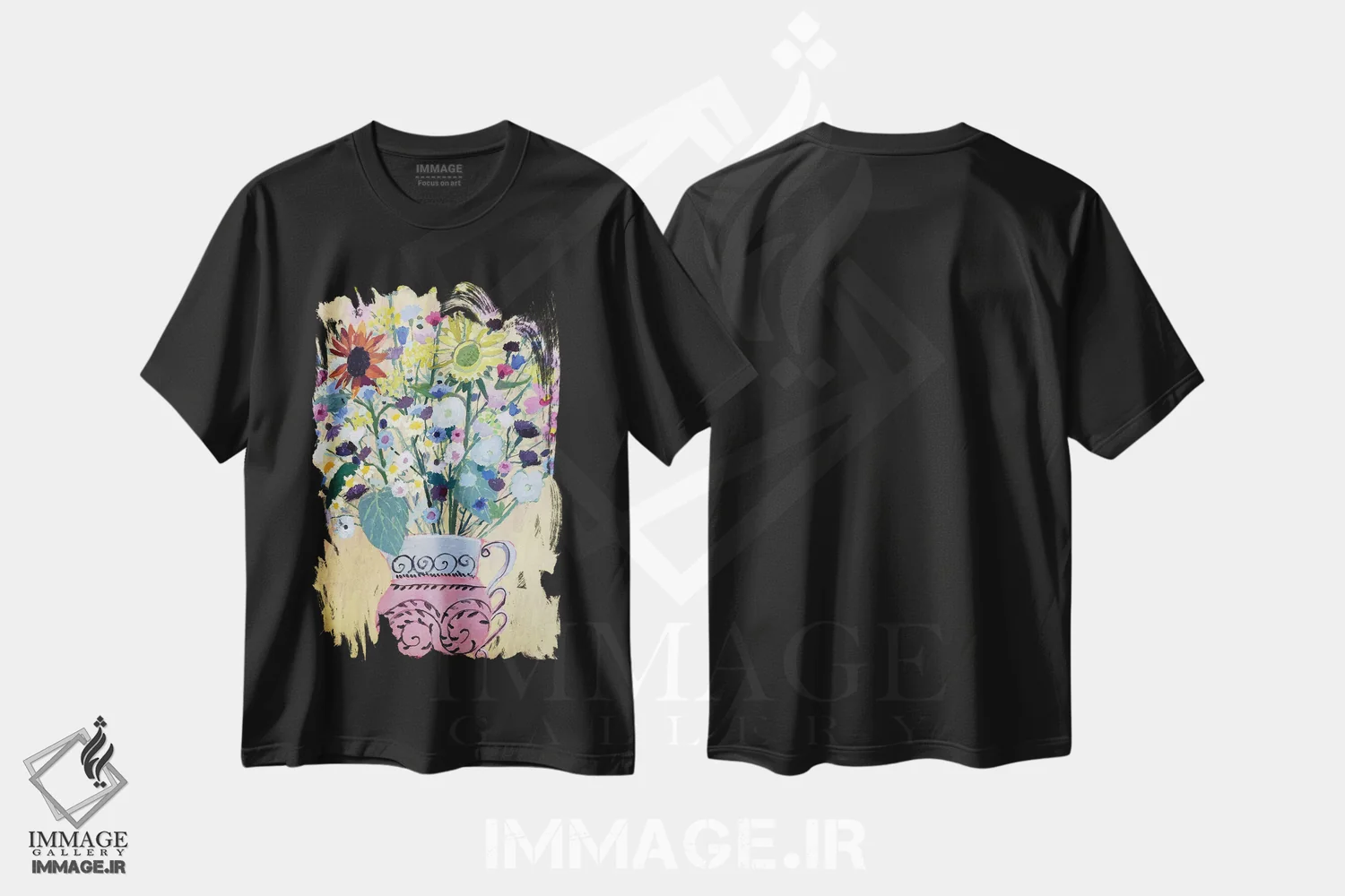 تیشرت مشکی طرح دار ابرشکوفه، هنر فاخر معاصر اثر شارلوت هاردی | فروشگاه ایماژ