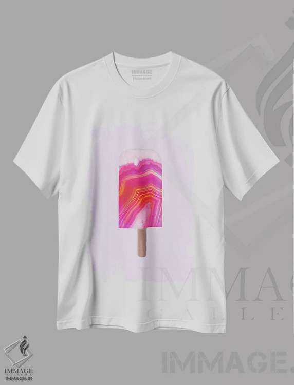 تیشرت سفید طرح دار بستنی یخی اگات، هنر فاخر معاصر اثر امانوئلا کاراتونی | فروشگاه ایماژ