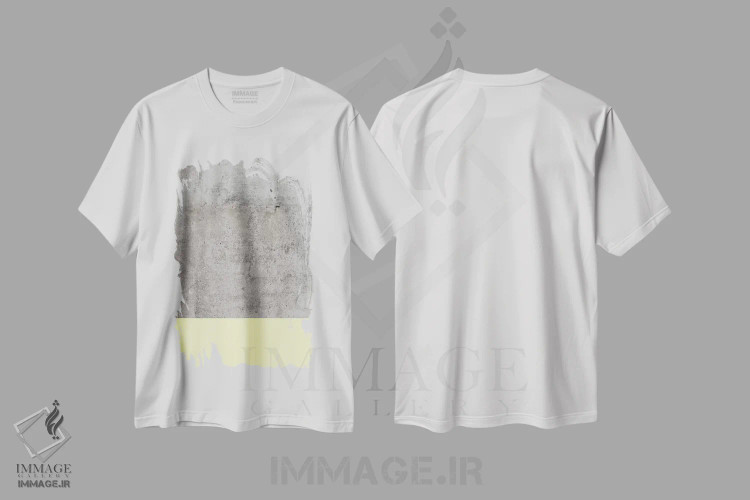 تیشرت سفید طرح دار رنگ زرد روی بتن اثر امانوئلا کاراتونی | فروشگاه ایماژ