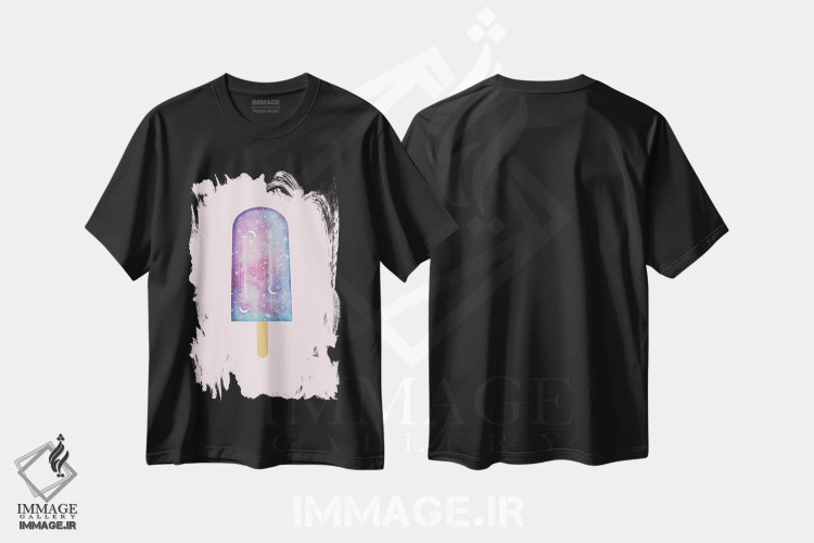 تیشرت مشکی طرح دار بستنی یخی کهکشانی، هنر فاخر معاصر اثر امانوئلا کاراتونی | فروشگاه ایماژ