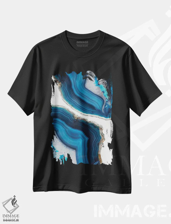 تیشرت مشکی طرح دار اگات آبی، آبستره اثر امانوئلا کاراتونی | immage.ir