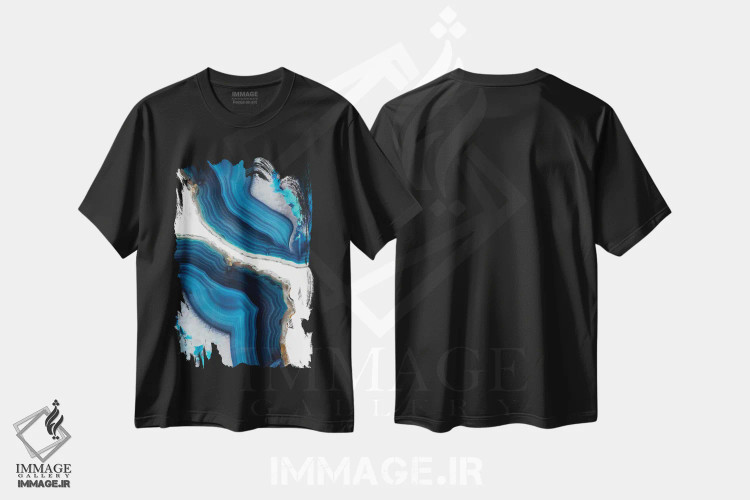 تیشرت مشکی طرح دار اگات آبی، آبستره اثر امانوئلا کاراتونی | immage.ir