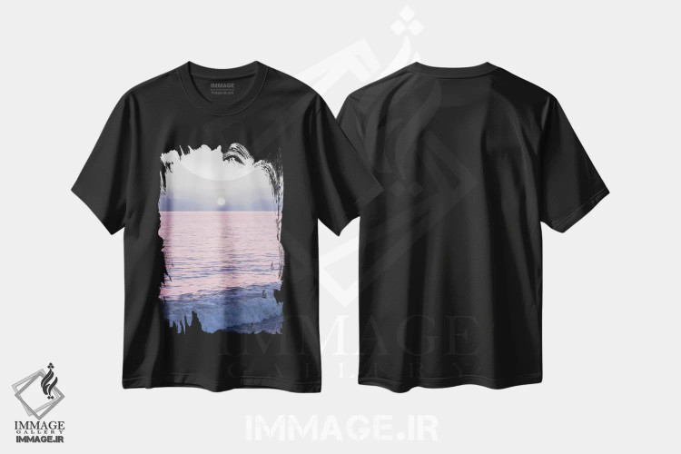 تیشرت مشکی طرح دار ماه و خورشید روی دریا، دکور ساحلی اثر امانوئلا کاراتونی | immage.ir